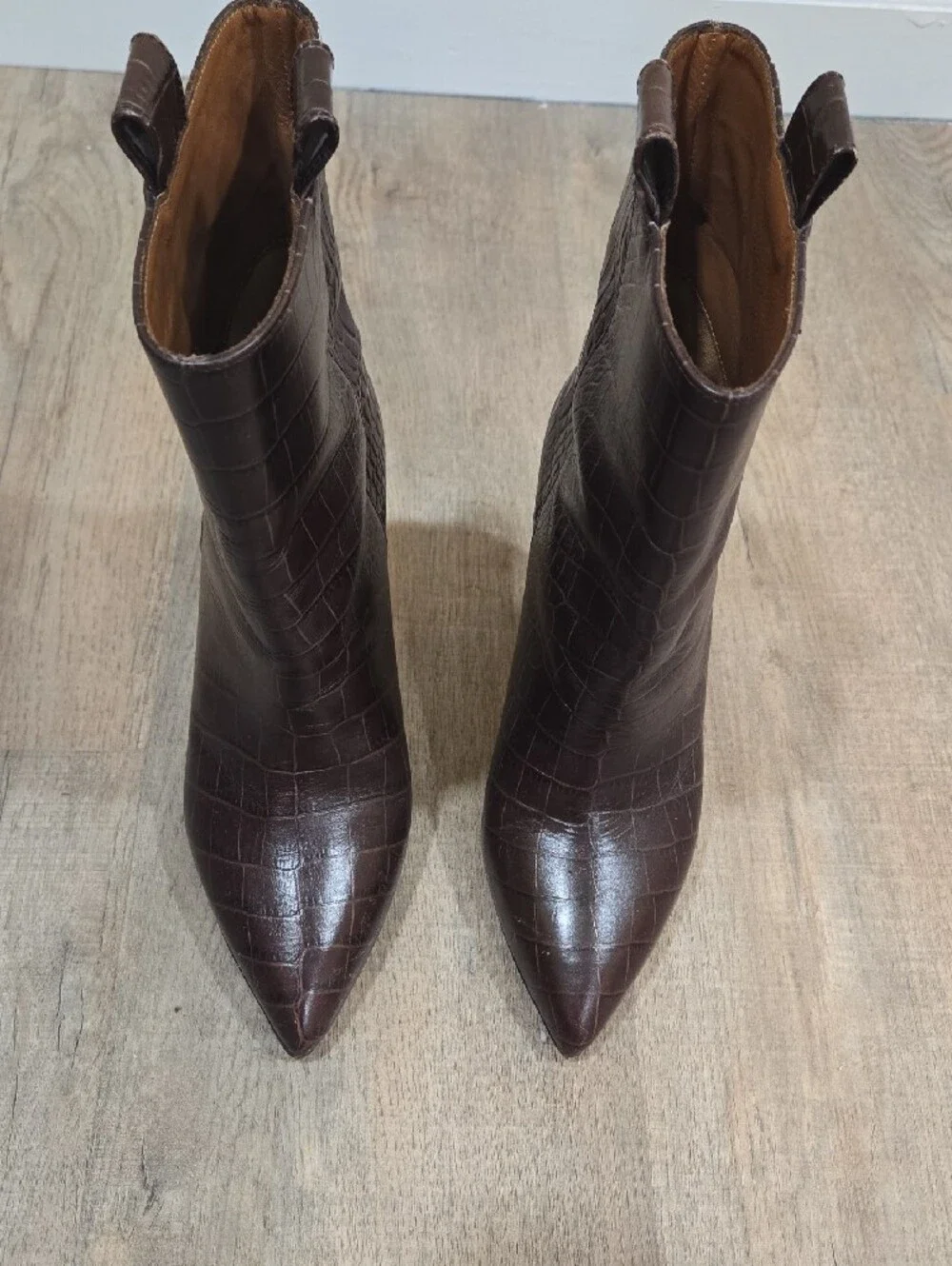Paris Texas Brown Croc-Embossed Leather Ankle Boots
